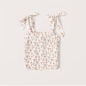 Abercrombie Tie-Strap Smocked Cami Top in White Peach